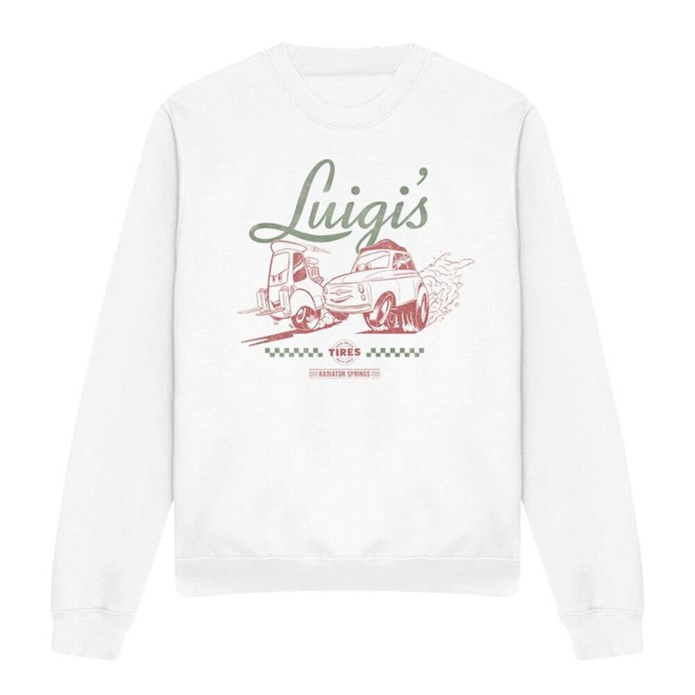 Cars Unisex Adult Luigi�'s Tyre Shop Transfer Sweatshirt / White